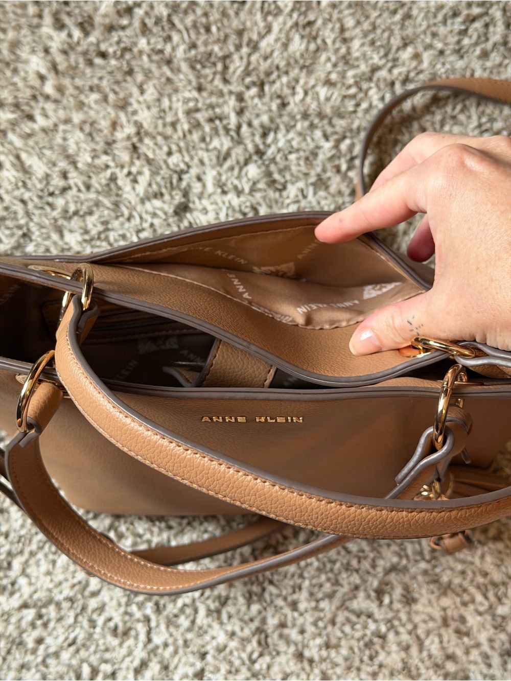 Anne Klein Camel Tan Tote with Tassel Charm - Picture 6 of 6